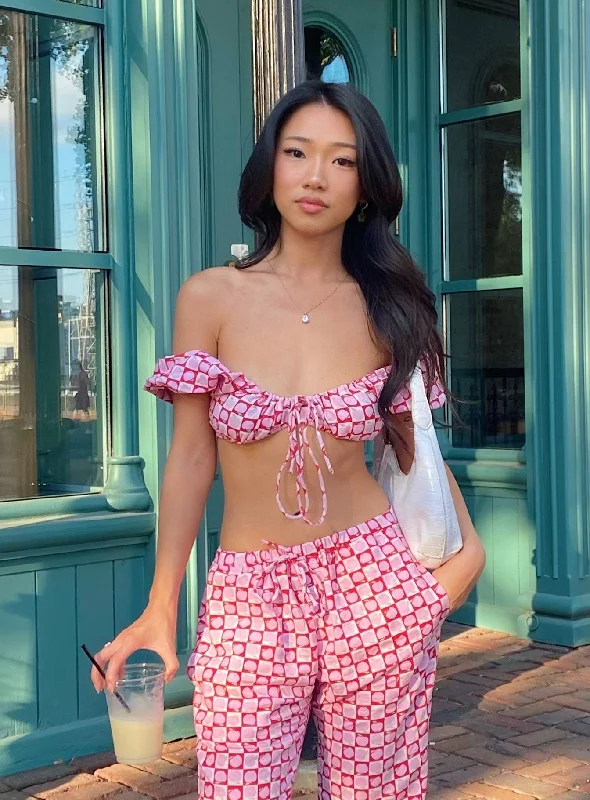 Price Cut Motel Haenji Top Apple Check Blush Red