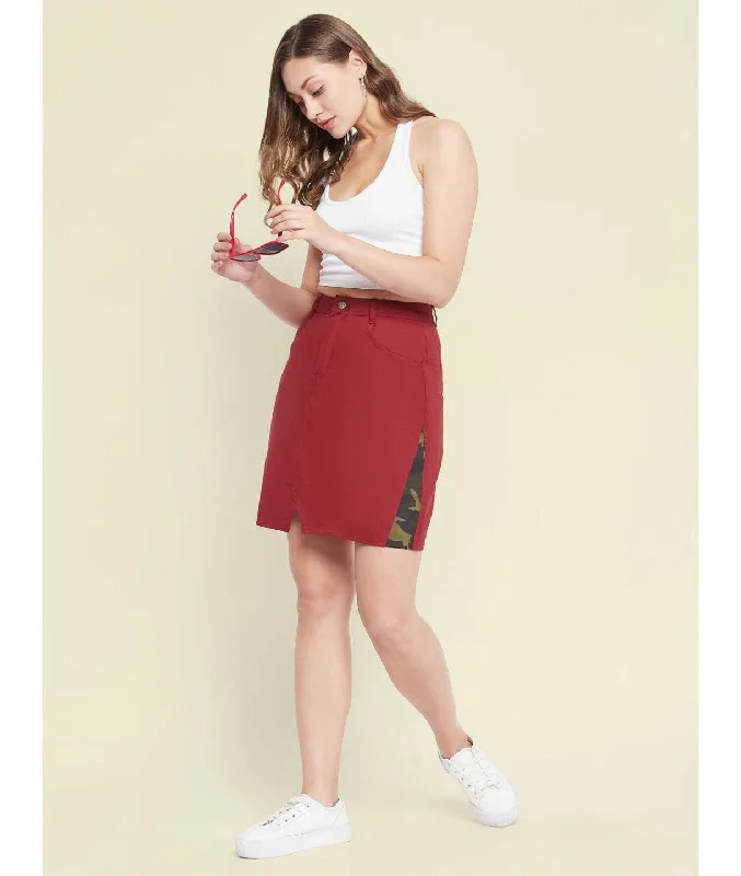 One-Day Only Stretchable Knee length Side Patch Denim Skirt