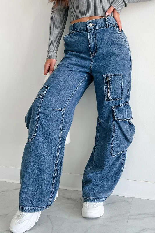 Hot Deal Summit Baggy Cargo Jeans (Dark Denim)