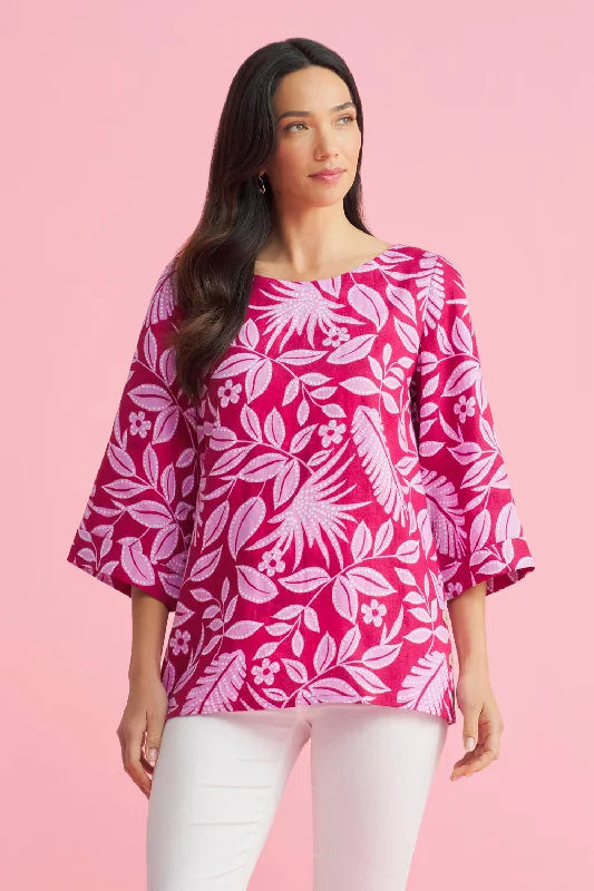 Weekend Discounts to Delight French Linen Button Detail Top - Holiday Print