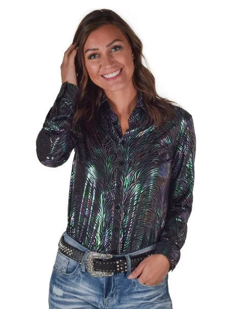 Weekend Deals That Spark Cowgirl Tuff Womens Foil Lightweight Zebra Polyester L/S Shirt
