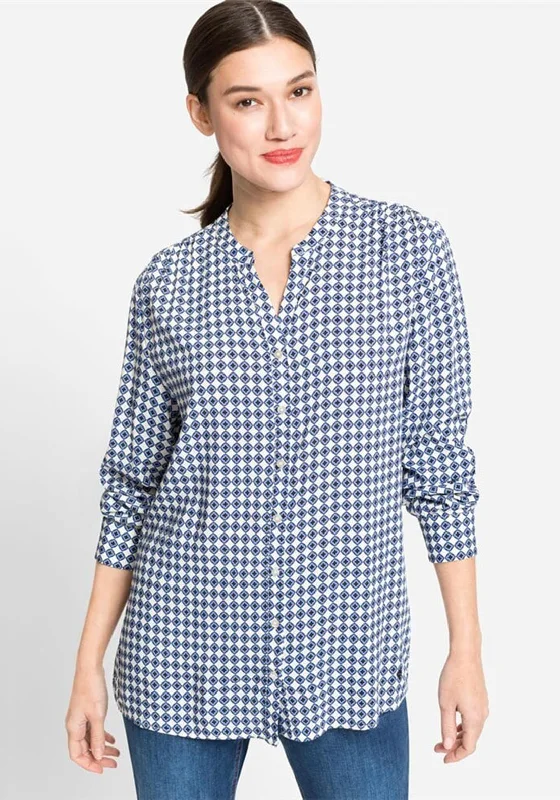 Unbeatable Prices Olsen Notch Neck Printed Blouse, Blue Multi