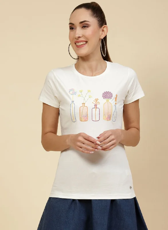 Bargain Prices Women Off White Embroidered Top