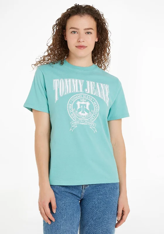 Weekend Bargains to Love Tommy Jeans Womens Relaxed Varsity T-Shirt, Ocean Tide