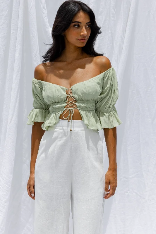 Cash Savings Josephina Off-Shoulder Lace-Up Front Crop Top Apple