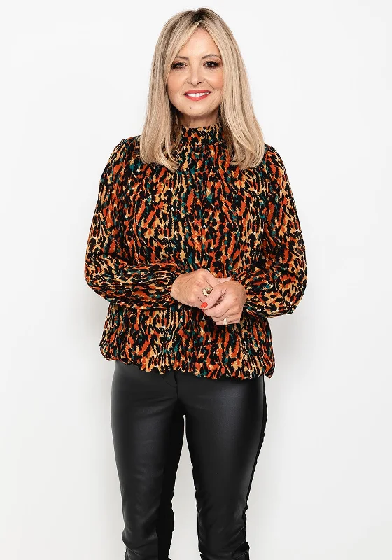 Weekend Specials to Relish Seventy1 Elasticated Hem Chiffon Print Top, Rust Multi
