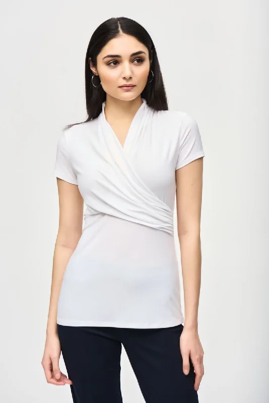 Markdowns Joseph Ribkoff Wrap Front V-Neck Short Sleeve T-Shirt Top 241092