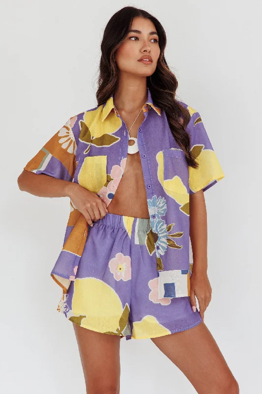 Weekend Discounts Worth Grabbing Swing Of Things Elastic Waist Shorts Citrus Lilac