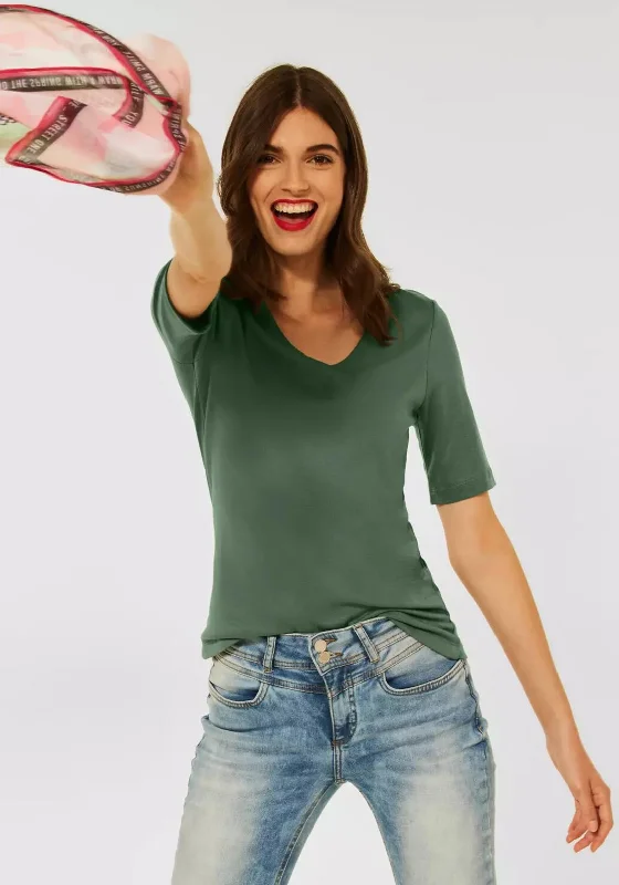 Mega Discount Street One Scooped V Neck T-Shirt, Novel Green