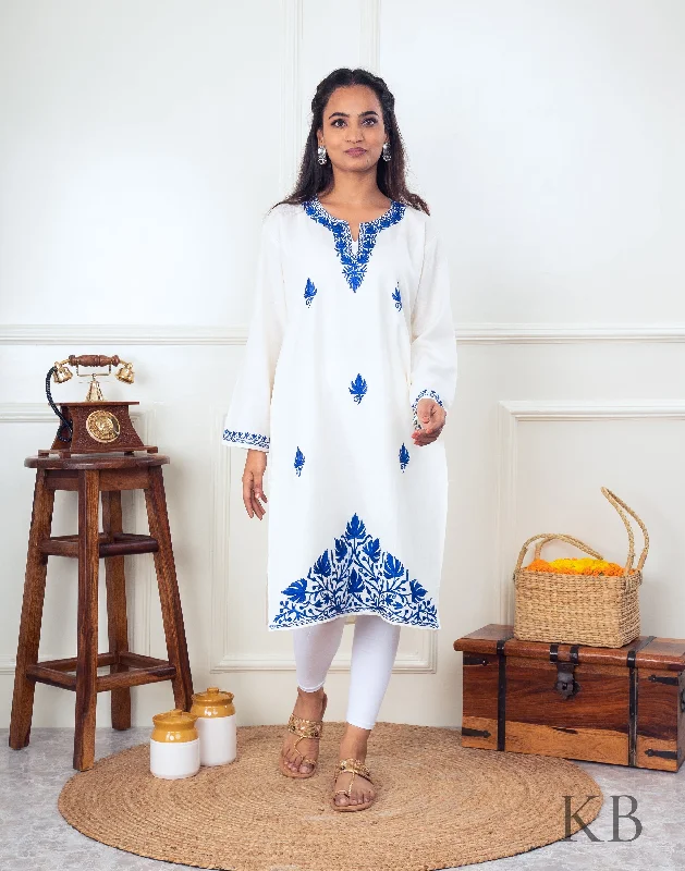 Crazy Deal Poshdaar White Aari Embroidered Cotton Kurti