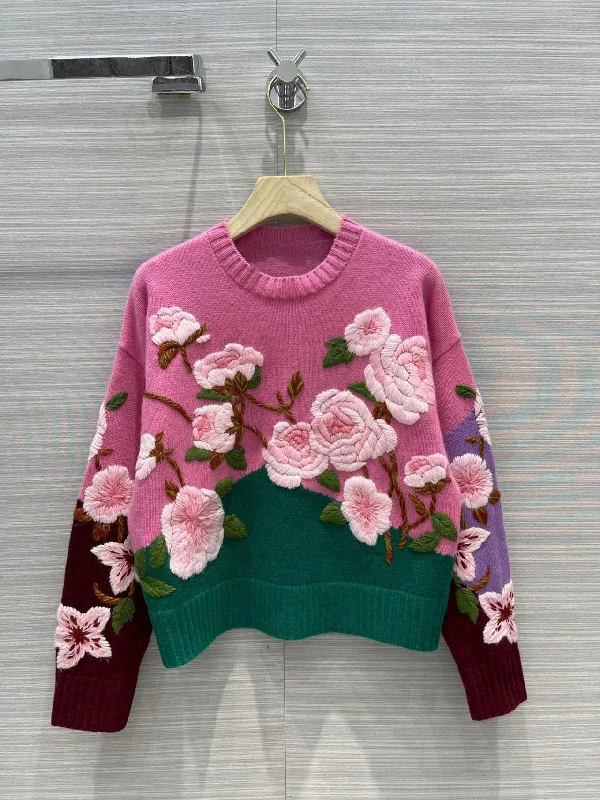 Weekend Specials to Love Lovely embroidered flowers long sleeve sweater      S2513