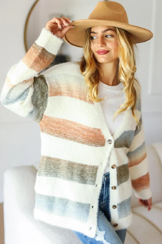 Weekend Offers That Sizzle Haptics Full Size Button Down Stripe Soft Fuzzy Sweater Cardigan Weekend Offers That Sizzle Haptics Full Size Button Down Stripe Soft Fuzzy Sweater Cardigan