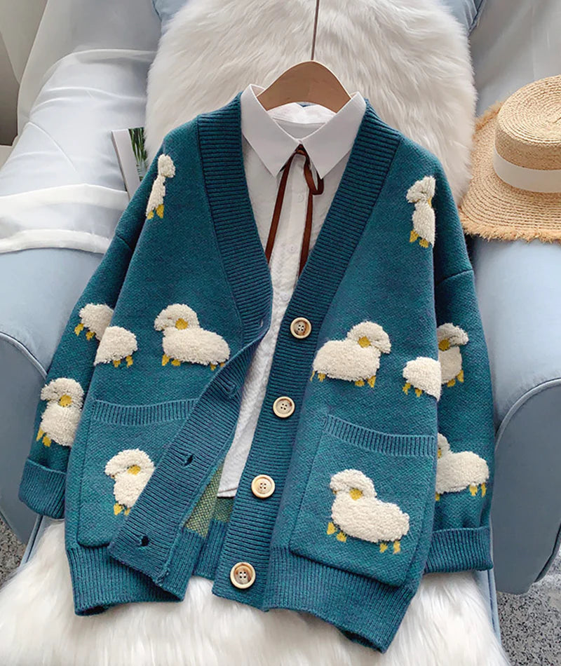 Weekend Bargains to Celebrate Cute sheep pattern sweater long sleeve sweater sweater coat spring and autumn clothing S2516 Weekend Bargains to Celebrate Cute sheep pattern sweater long sleeve sweater sweater coat spring and autumn clothing S2516