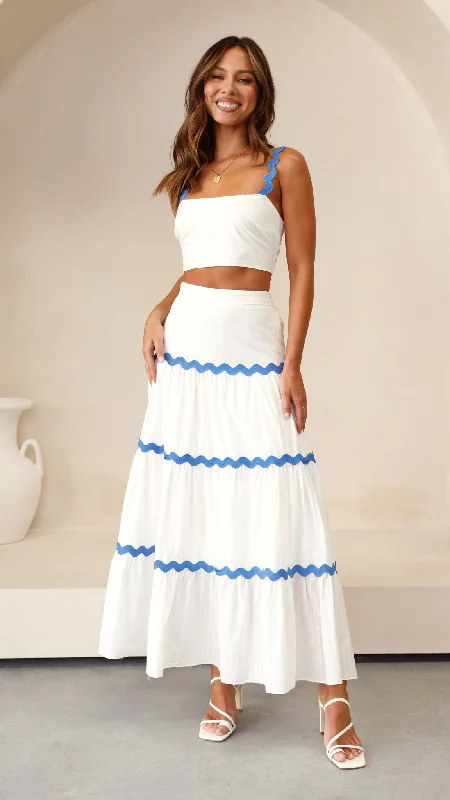 Best Seller Lys Top and Maxi Skirt Set - White / Blue