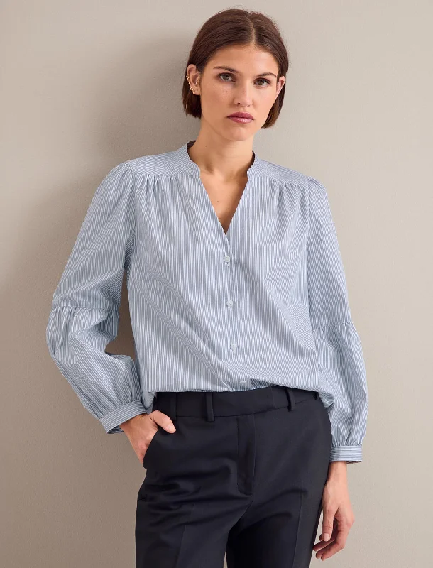 Weekend Bargains to Enjoy Ella Organic Cotton Shirt - Light Blue White Stripe