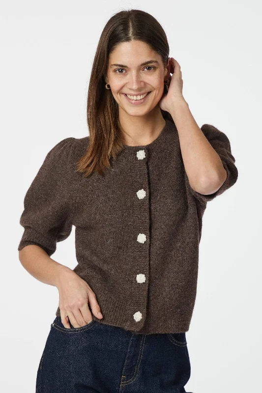 Super Discount Neo Noir - Trudy Deco Knit Cardigan 164514 - 205 - Brown Melange
