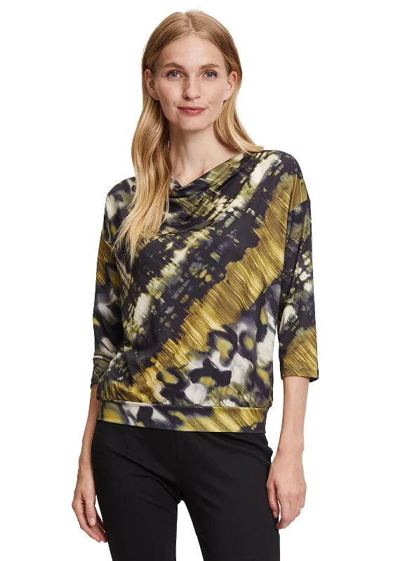 Hurry In Betty Barclay Satin Cowl Neck Top, Black & Green