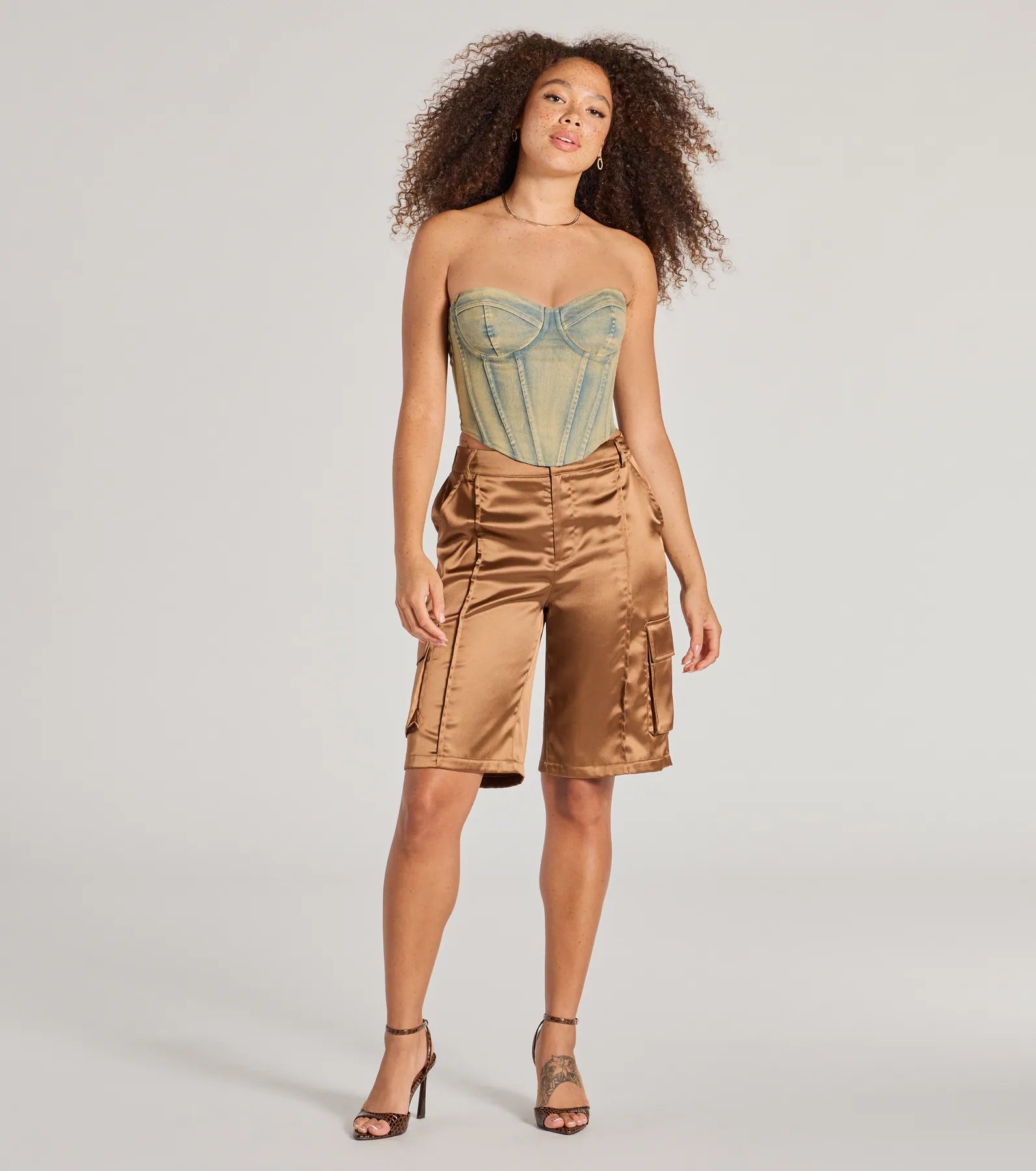 New Arrival Trendsetter Vibes Satin Cargo Jorts