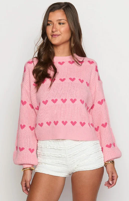 Weekend Deals That Thrill Lovey Pink Heart Stripe Jumper