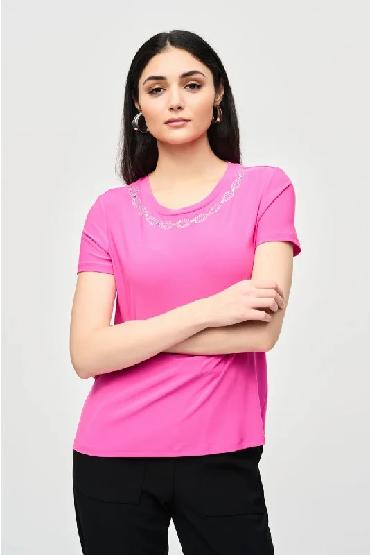 Final Clearance Joseph Ribkoff Rhinestone Detail Short Sleeve T-Shirt Top 241019