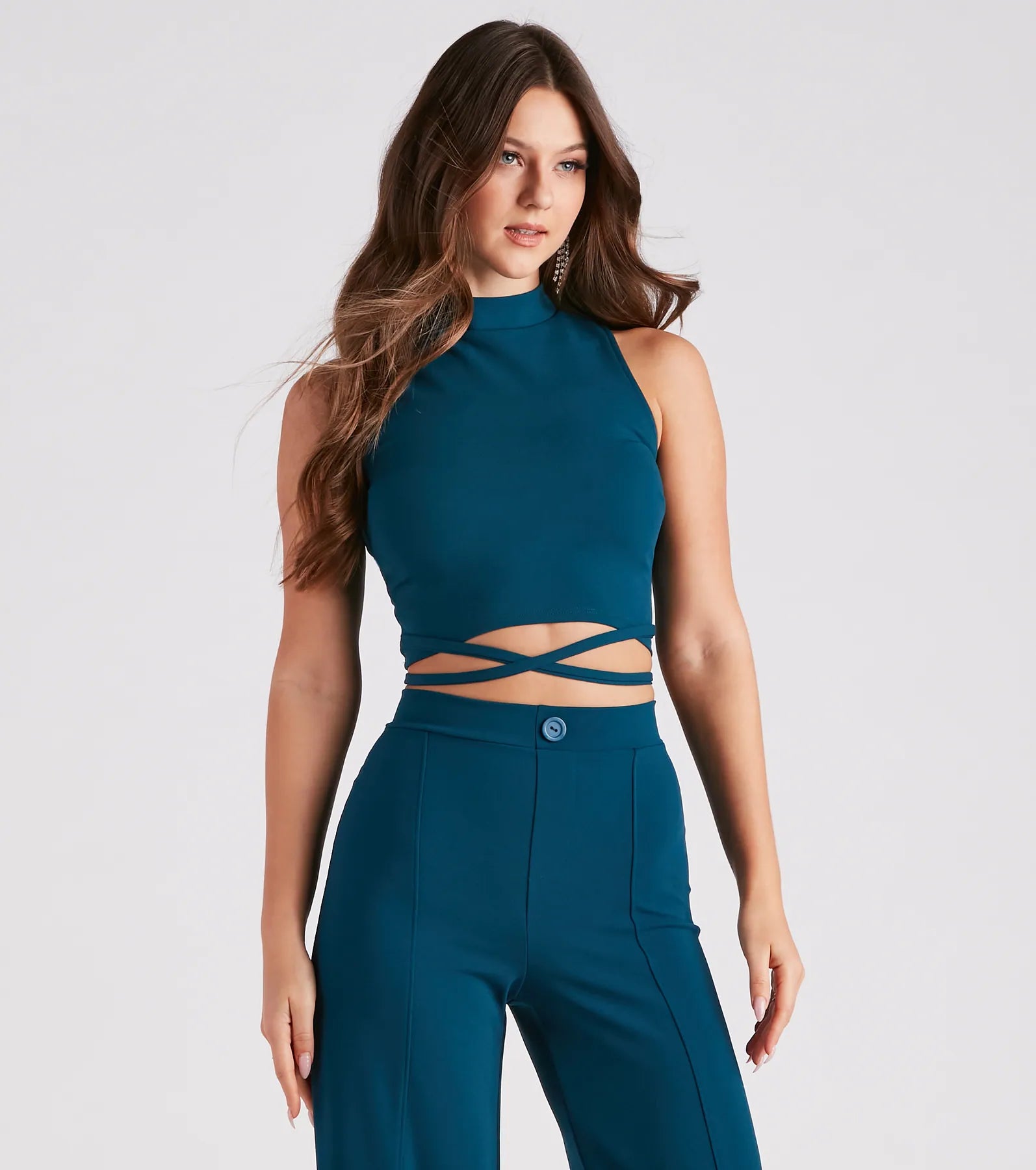Online Exclusive Wrap Around You Crepe Crop Top