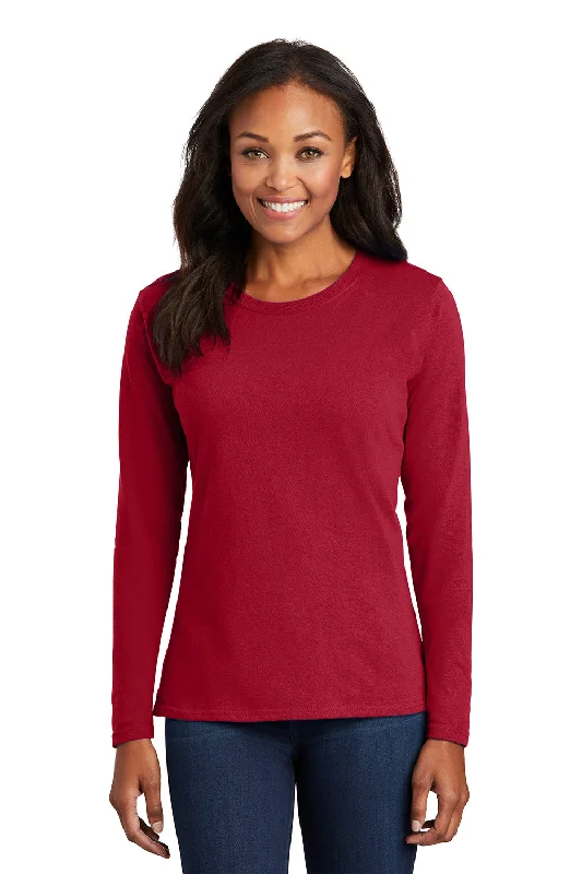 Deal Dash Port & Company Womens Core Long Sleeve Crewneck T-Shirt - Red