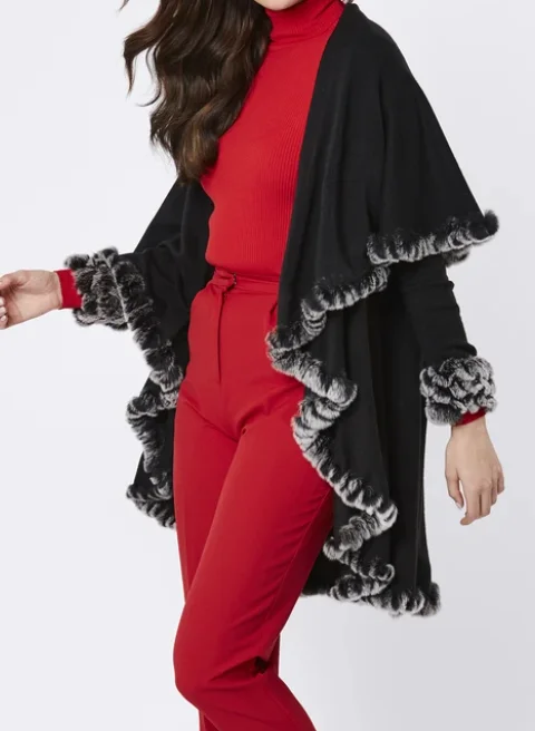 Epic Value Rabbit Trim Cardigan Cape - 2 Colors