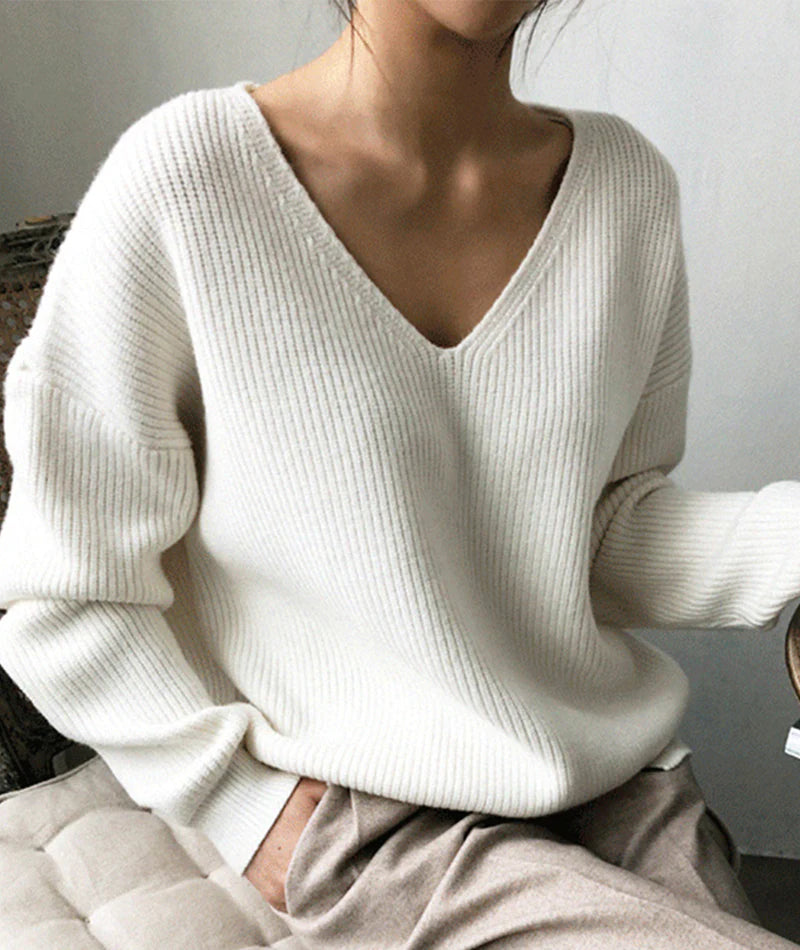 Weekend Discounts to Grab Simple v neck neck sweater long sleeve sweater      S2512