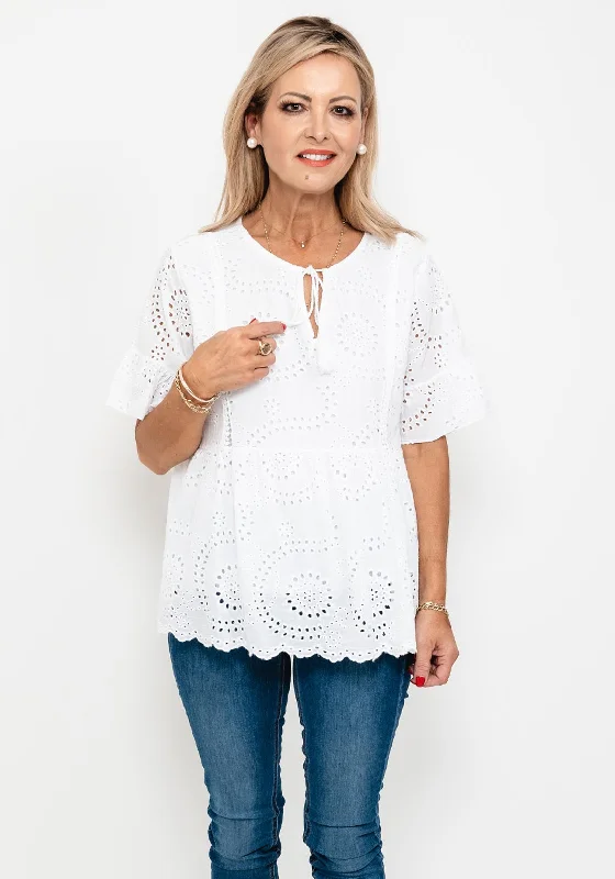 Can't Miss Seventy1 One Size Crochet Peplum Top, White