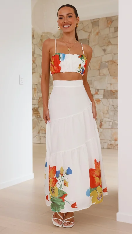 Weekend Deals That Dazzle Saraya Top and Skirt Set - White Floral