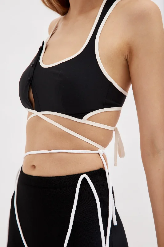 Deep Discounts Button Bra Black Bikini Top