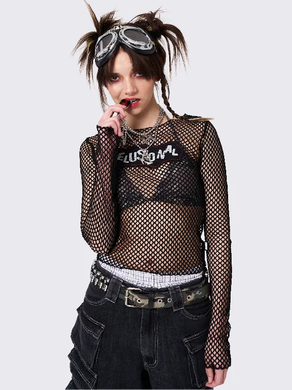Weekend Specials to Love Delusional Fishnet Long Sleeve Top