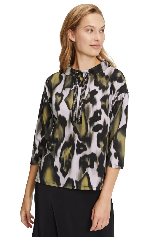 Extra Savings Betty Barclay High Collar Blur Print Top, Black & Green
