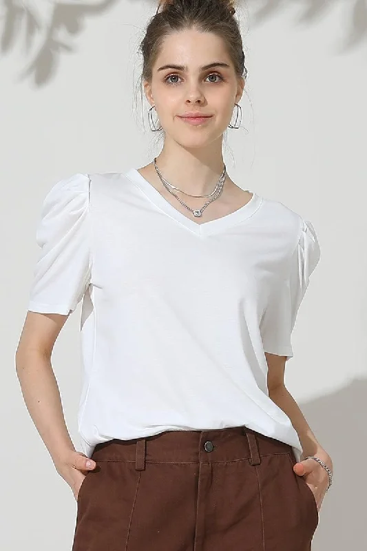 Blowout Deals PUFFED SLEEVE SOLID CASUAL TOP