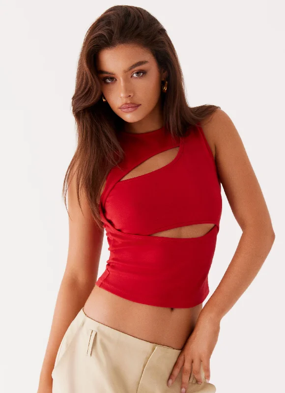 Weekend Bargains to Relish Beyond Cut Out Mesh Top - Red