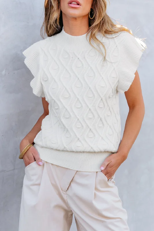 Overstock Ruffled Round Neck Cap Sleeve Knit Top