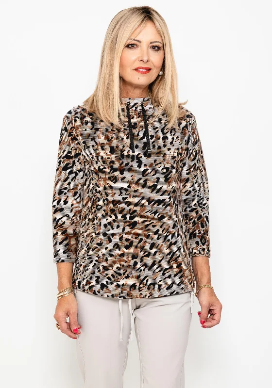Can't Miss Rabe Ribbed Leopard Print Knit Sweater, Brown Multi