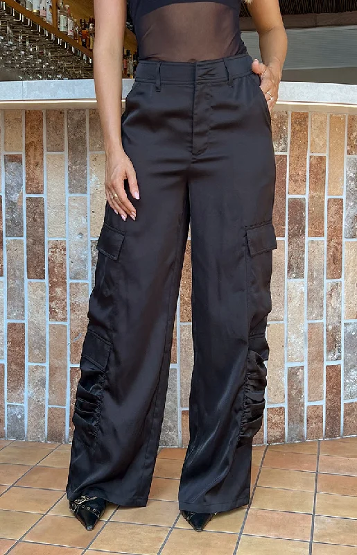 Special Price Satin Sapphire Black Cargo Pants