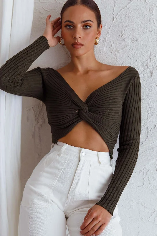 Flash Sale Dream Weaver Long Sleeve Twist Bust Crop Top Forest Green