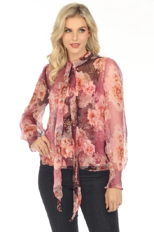 Weekend Offers That Delight Johnny Was Carina Silk Floral Pussy Bow Long Sleeve Blouse Boho Chic R18823
