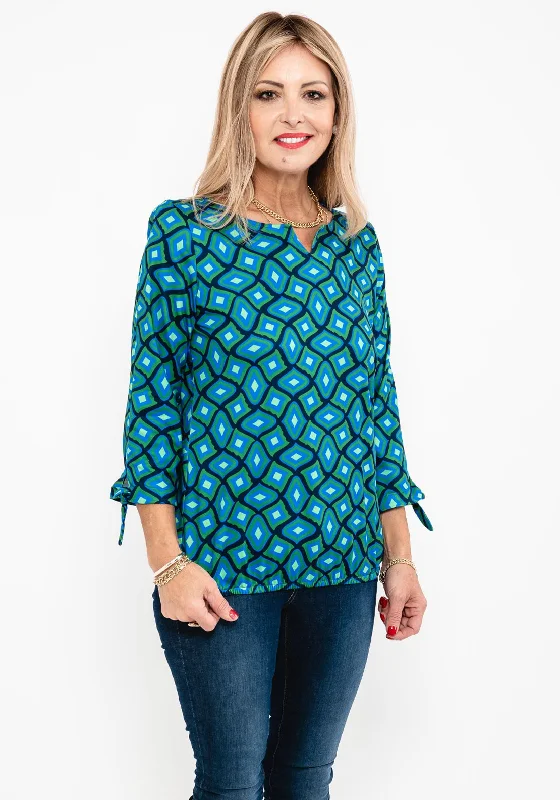 Weekend Discounts to Celebrate Leon Collection Abstract Print Top, Green & Blue