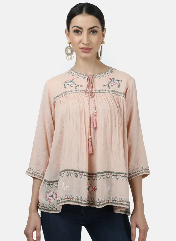 Year-End Sale Womens Peach Embroidered Tops