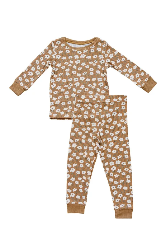 Act Now Mustard Floral Ribbed Bamboo Cozy Set