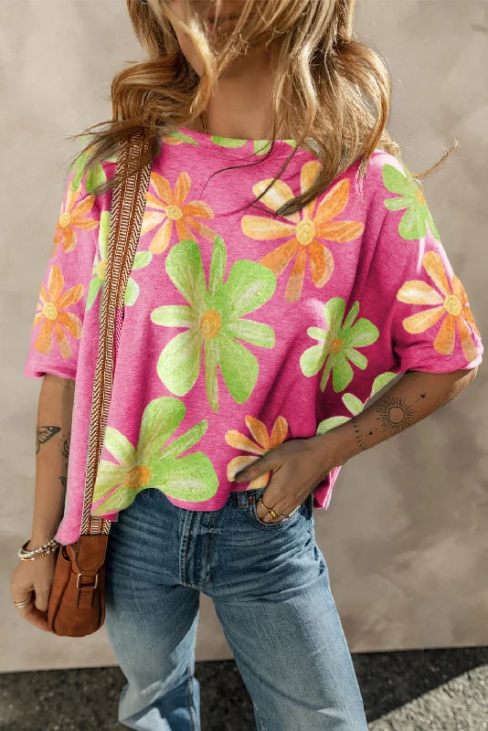 Weekend Bargains to Relish Rose Retro Flower Print Cropped T Shirt