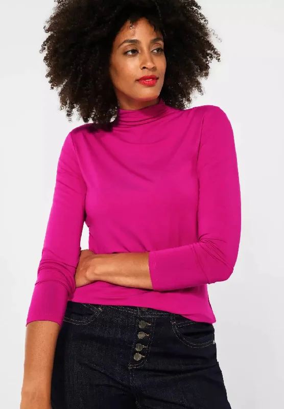 Top Pick Street One Turtleneck Stretch Top, Fuchsia