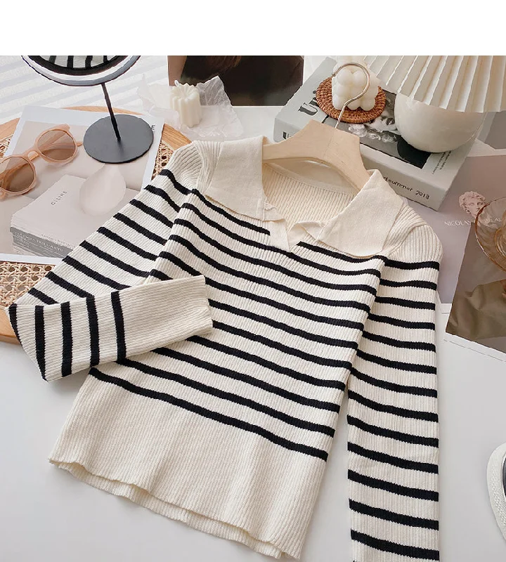 Overstock Sale Niche design Lapel contrast stripe slim top  6618
