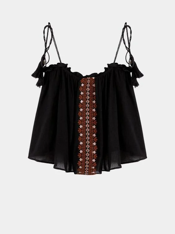 Act Now Custom Embroidered Sleeveless Black Camis