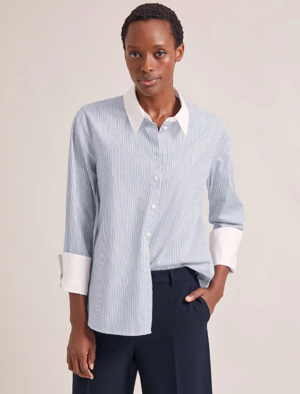 Bargain Blast Seymour Organic Cotton Shirt - Blue White Stripe