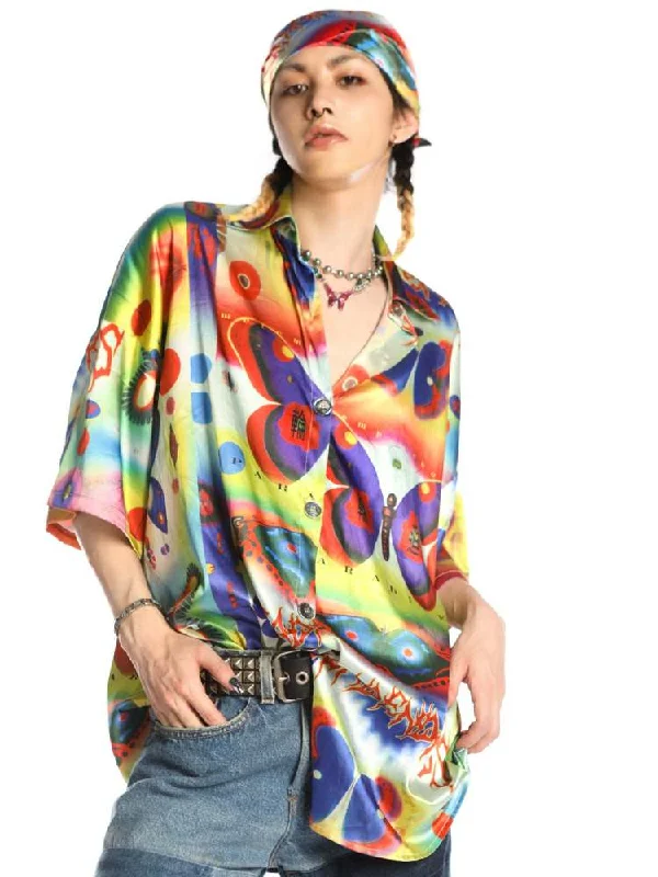 Online Exclusive Retro American Butterfly Print Loose Shirt [S0000008565]