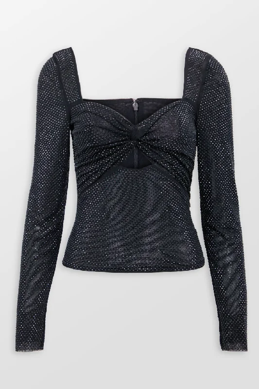 Weekend Deals That Dazzle Black Rhinestone Mesh Top